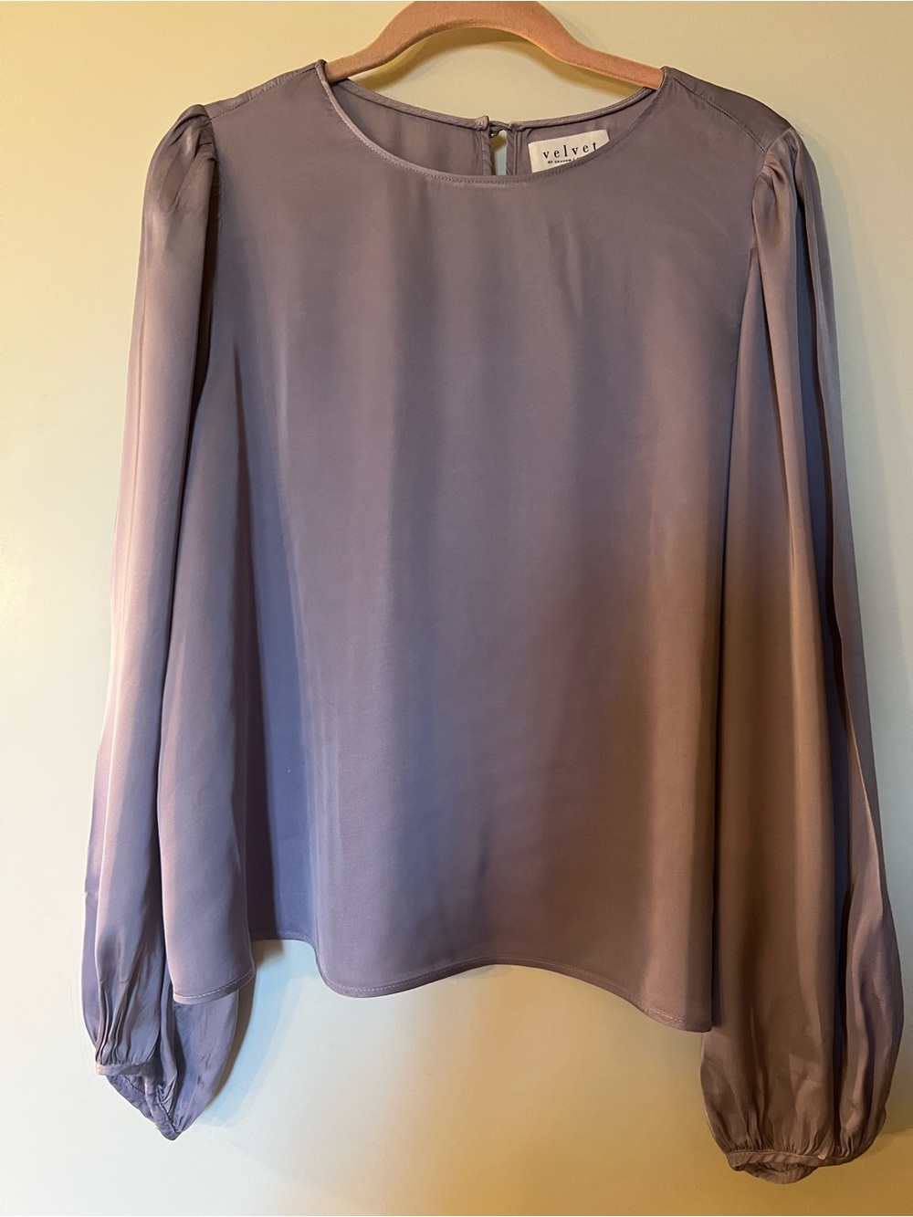 Soft Lavender Long-Sleeve Satin Blouse size medium.